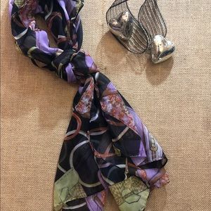 Black Rectangular Scarf with Handbags Print 20x66